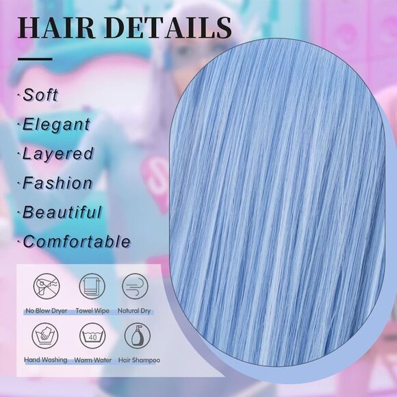 ? Women Blue Shoulder Bob Wigs Short Straight Colorful Synthetic Party Cosplay main image 6